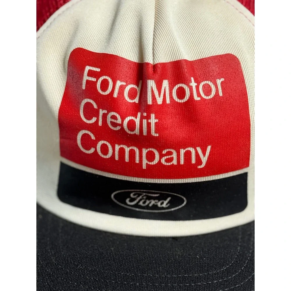 Vintage Ford Motor Credit Company Trucker Hat Red Black Mesh Snapback USA Made
